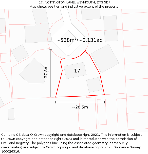 17, NOTTINGTON LANE, WEYMOUTH, DT3 5DF: Plot and title map