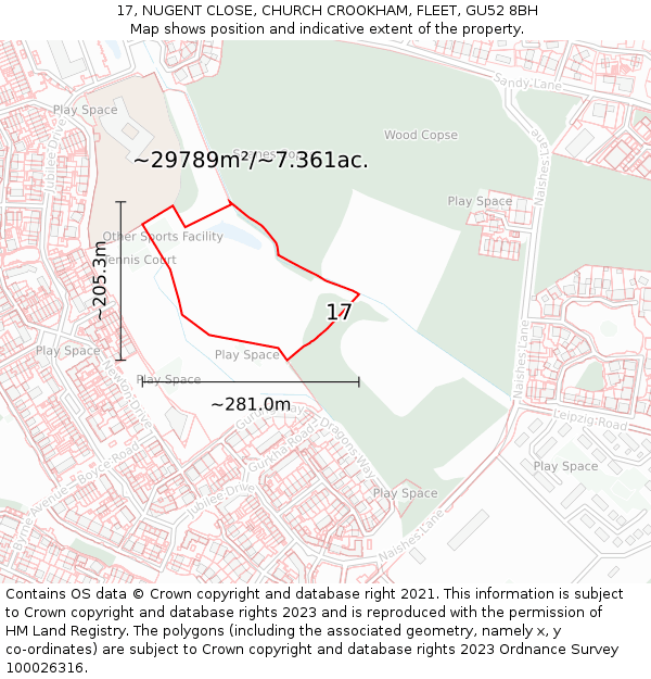 17, NUGENT CLOSE, CHURCH CROOKHAM, FLEET, GU52 8BH: Plot and title map