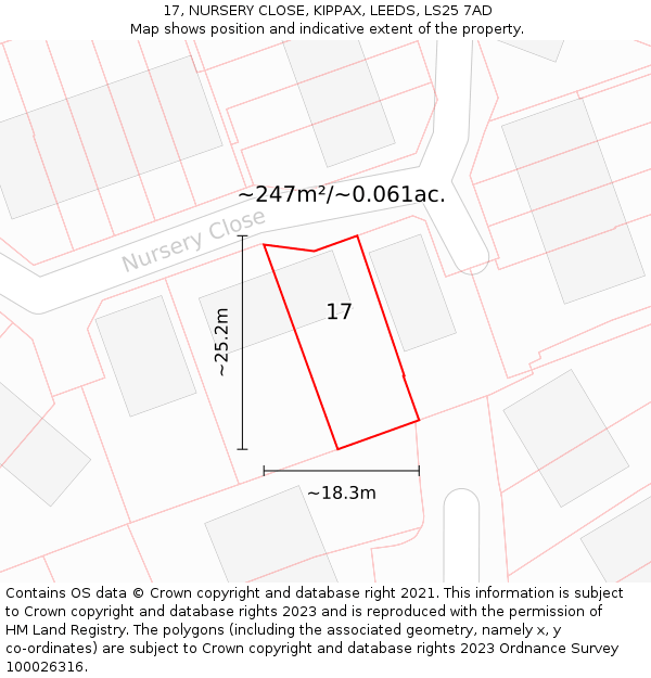 17, NURSERY CLOSE, KIPPAX, LEEDS, LS25 7AD: Plot and title map