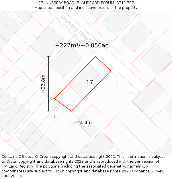 17, NURSERY ROAD, BLANDFORD FORUM, DT11 7EZ: Plot and title map