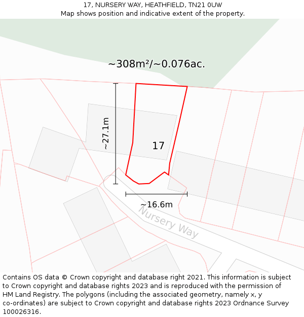 17, NURSERY WAY, HEATHFIELD, TN21 0UW: Plot and title map