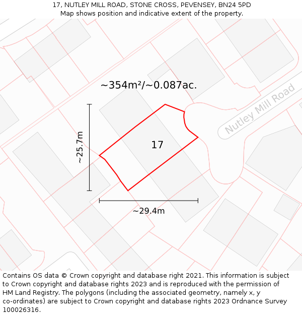 17, NUTLEY MILL ROAD, STONE CROSS, PEVENSEY, BN24 5PD: Plot and title map