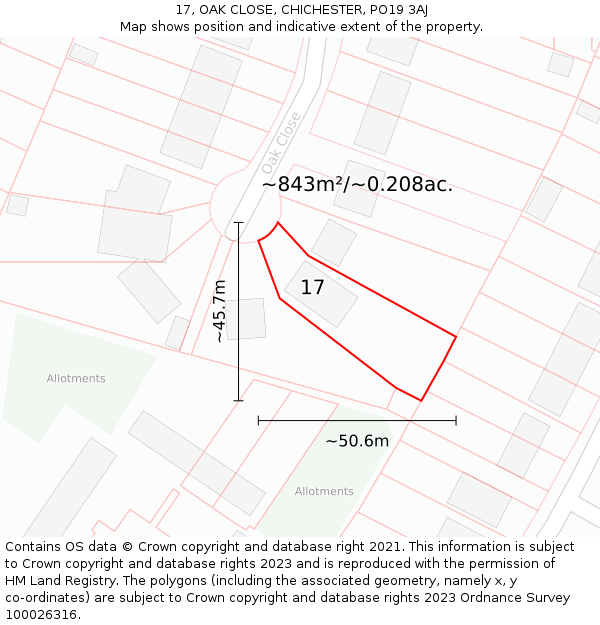 17, OAK CLOSE, CHICHESTER, PO19 3AJ: Plot and title map
