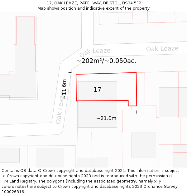 17, OAK LEAZE, PATCHWAY, BRISTOL, BS34 5FP: Plot and title map