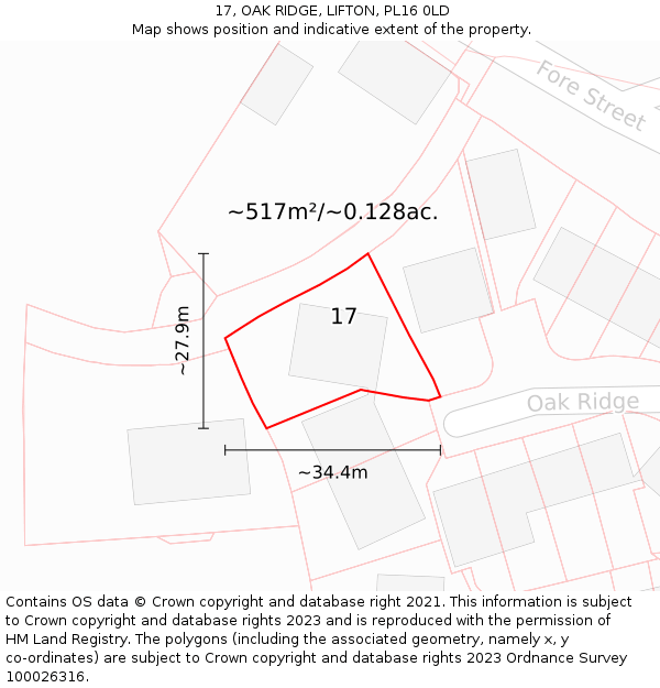 17, OAK RIDGE, LIFTON, PL16 0LD: Plot and title map