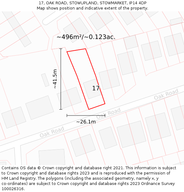 17, OAK ROAD, STOWUPLAND, STOWMARKET, IP14 4DP: Plot and title map