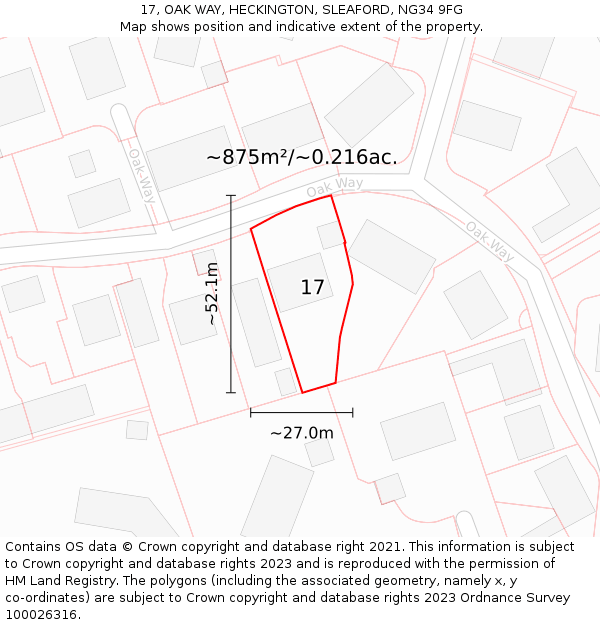 17, OAK WAY, HECKINGTON, SLEAFORD, NG34 9FG: Plot and title map