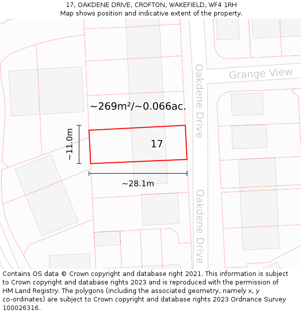 17, OAKDENE DRIVE, CROFTON, WAKEFIELD, WF4 1RH: Plot and title map