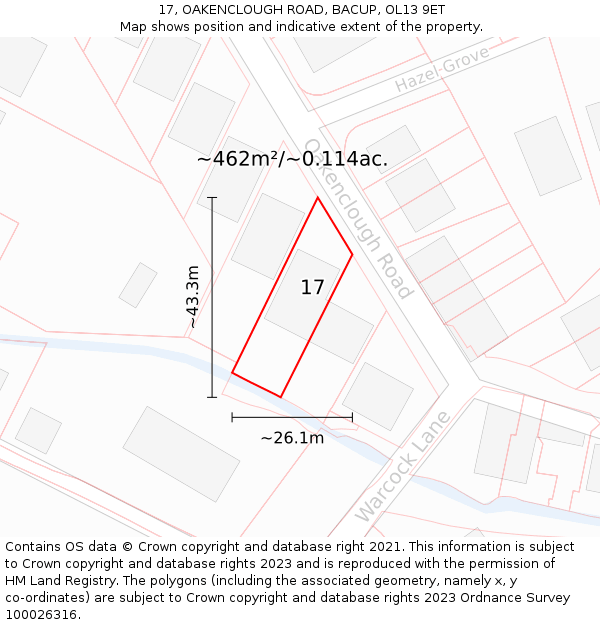 17, OAKENCLOUGH ROAD, BACUP, OL13 9ET: Plot and title map