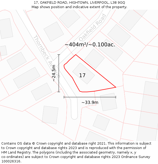 17, OAKFIELD ROAD, HIGHTOWN, LIVERPOOL, L38 9GQ: Plot and title map