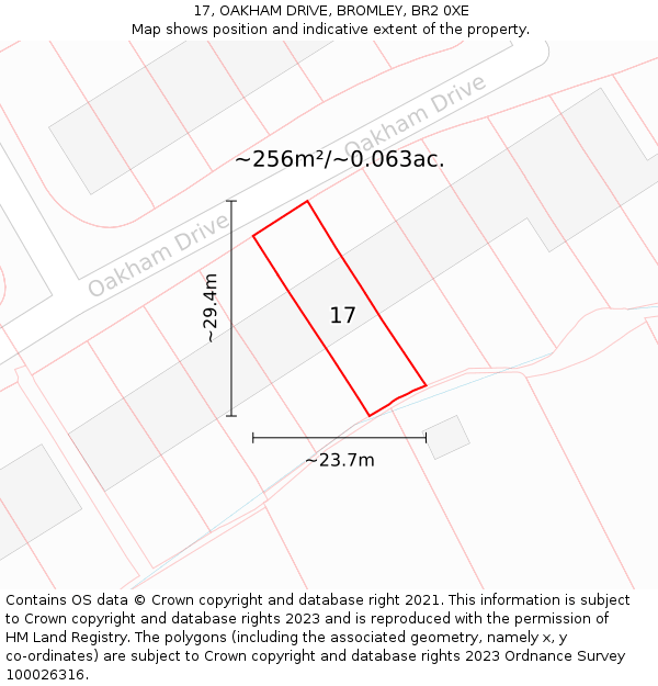 17, OAKHAM DRIVE, BROMLEY, BR2 0XE: Plot and title map
