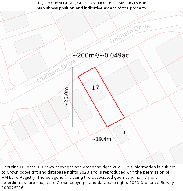 17, OAKHAM DRIVE, SELSTON, NOTTINGHAM, NG16 6RR: Plot and title map