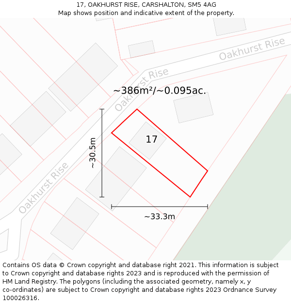 17, OAKHURST RISE, CARSHALTON, SM5 4AG: Plot and title map