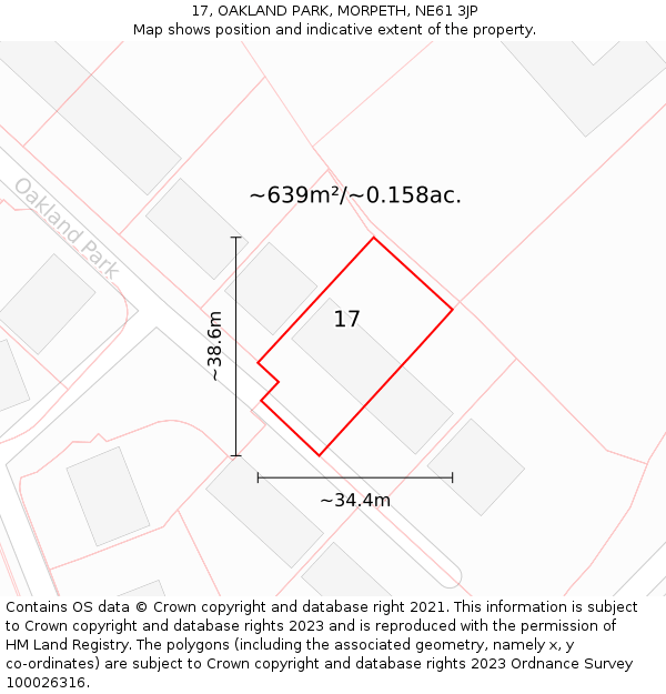 17, OAKLAND PARK, MORPETH, NE61 3JP: Plot and title map