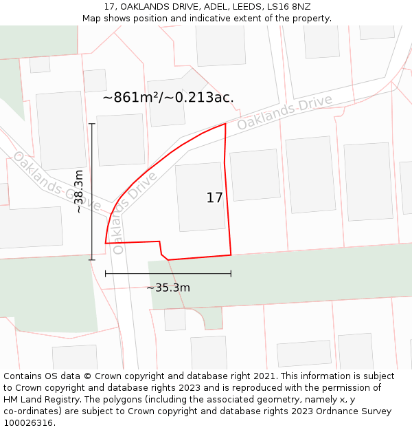 17, OAKLANDS DRIVE, ADEL, LEEDS, LS16 8NZ: Plot and title map