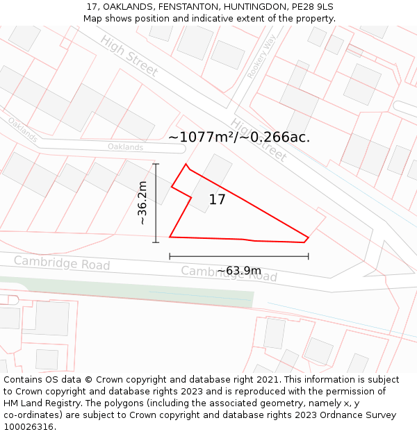 17, OAKLANDS, FENSTANTON, HUNTINGDON, PE28 9LS: Plot and title map