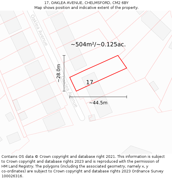 17, OAKLEA AVENUE, CHELMSFORD, CM2 6BY: Plot and title map