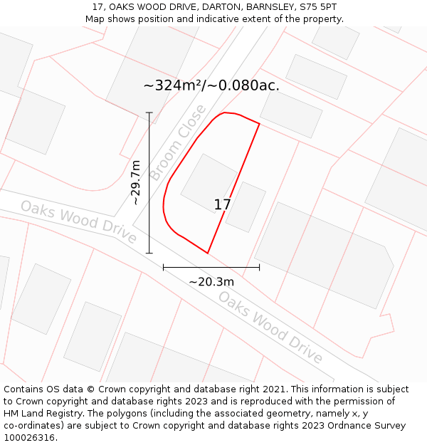 17, OAKS WOOD DRIVE, DARTON, BARNSLEY, S75 5PT: Plot and title map