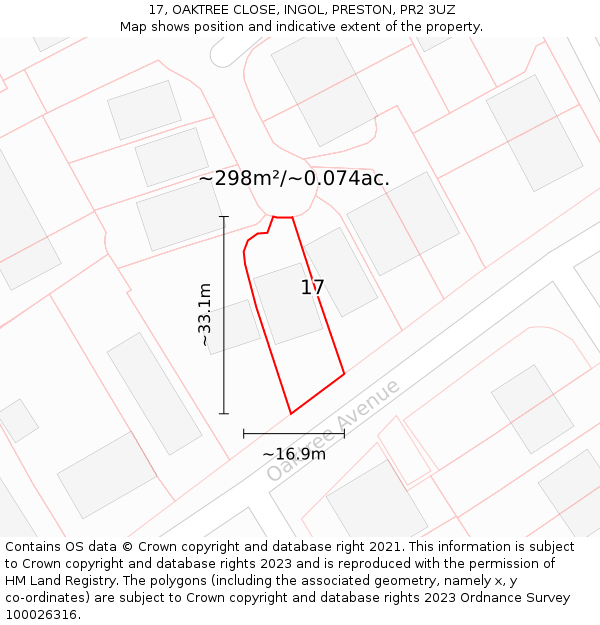 17, OAKTREE CLOSE, INGOL, PRESTON, PR2 3UZ: Plot and title map