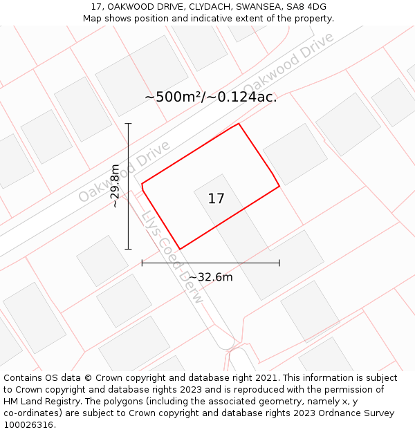 17, OAKWOOD DRIVE, CLYDACH, SWANSEA, SA8 4DG: Plot and title map