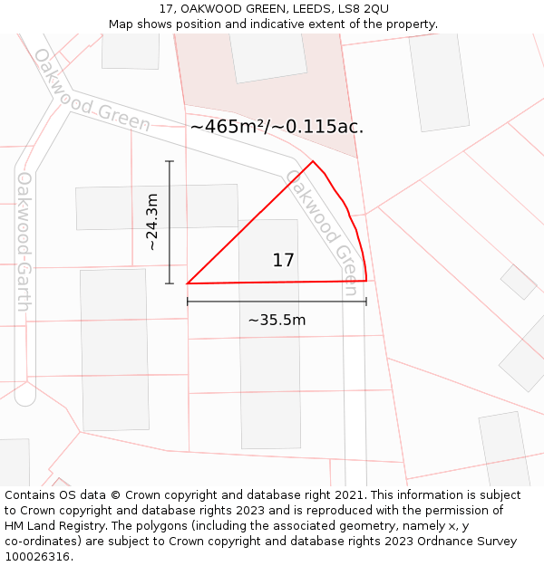 17, OAKWOOD GREEN, LEEDS, LS8 2QU: Plot and title map