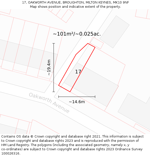 17, OAKWORTH AVENUE, BROUGHTON, MILTON KEYNES, MK10 9NF: Plot and title map