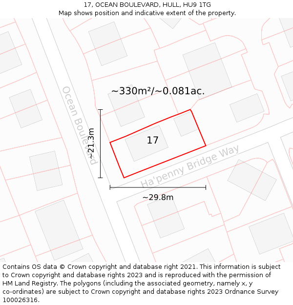 17, OCEAN BOULEVARD, HULL, HU9 1TG: Plot and title map