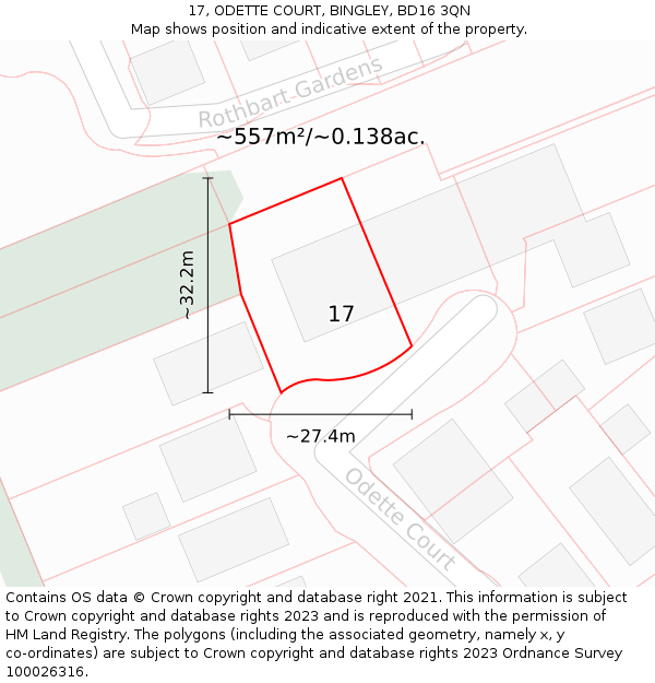 17, ODETTE COURT, BINGLEY, BD16 3QN: Plot and title map