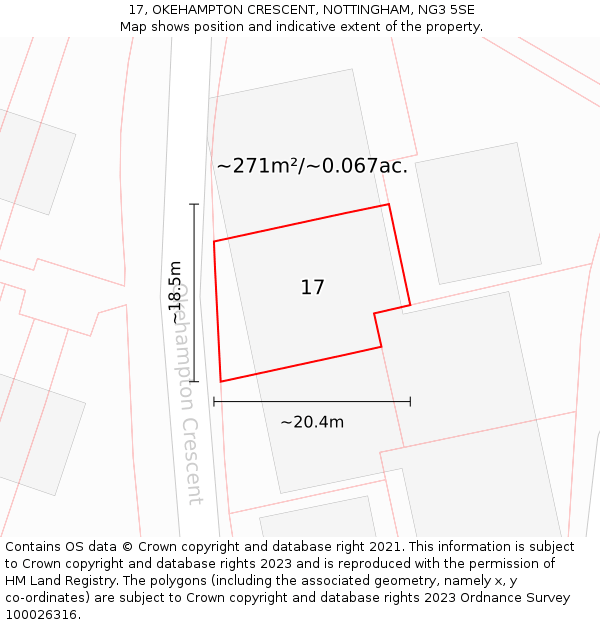 17, OKEHAMPTON CRESCENT, NOTTINGHAM, NG3 5SE: Plot and title map