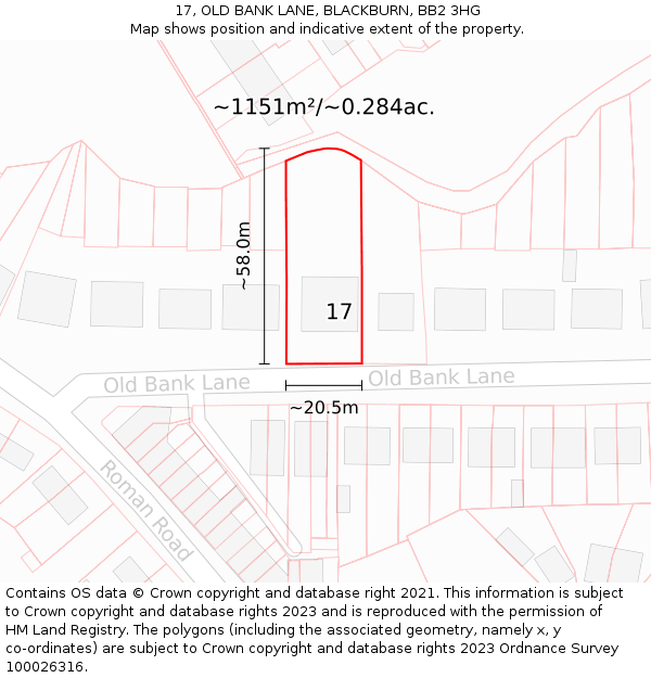 17, OLD BANK LANE, BLACKBURN, BB2 3HG: Plot and title map