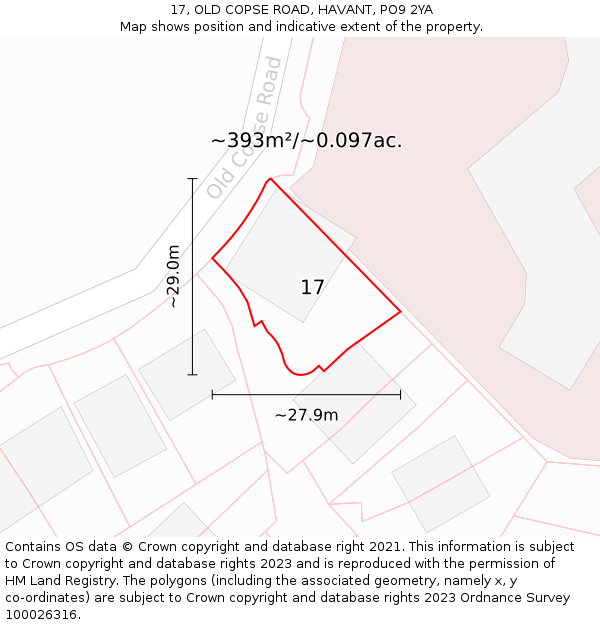 17, OLD COPSE ROAD, HAVANT, PO9 2YA: Plot and title map