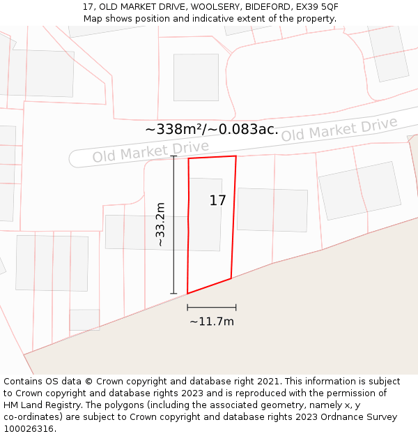 17, OLD MARKET DRIVE, WOOLSERY, BIDEFORD, EX39 5QF: Plot and title map