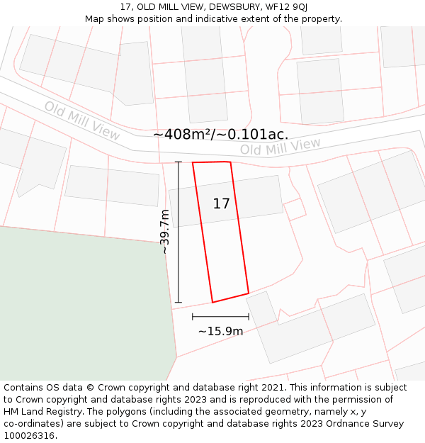 17, OLD MILL VIEW, DEWSBURY, WF12 9QJ: Plot and title map