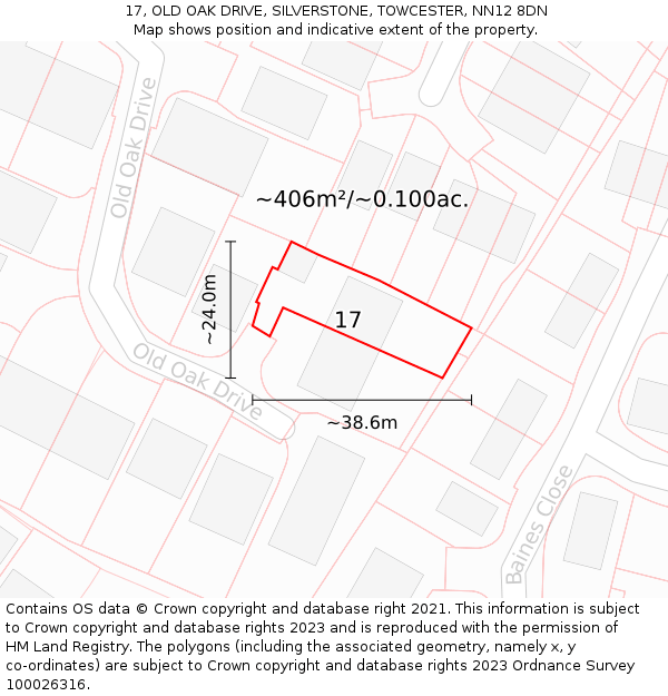 17, OLD OAK DRIVE, SILVERSTONE, TOWCESTER, NN12 8DN: Plot and title map