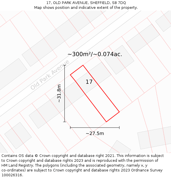 17, OLD PARK AVENUE, SHEFFIELD, S8 7DQ: Plot and title map