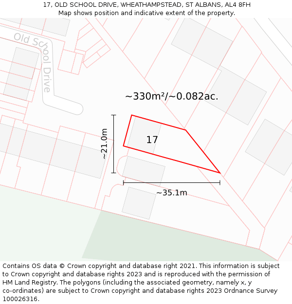 17, OLD SCHOOL DRIVE, WHEATHAMPSTEAD, ST ALBANS, AL4 8FH: Plot and title map