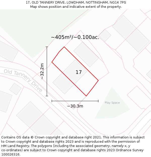 17, OLD TANNERY DRIVE, LOWDHAM, NOTTINGHAM, NG14 7PS: Plot and title map