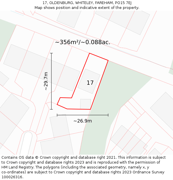 17, OLDENBURG, WHITELEY, FAREHAM, PO15 7EJ: Plot and title map