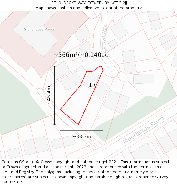 17, OLDROYD WAY, DEWSBURY, WF13 2JJ: Plot and title map