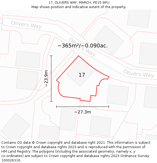 17, OLIVERS WAY, MARCH, PE15 9PU: Plot and title map