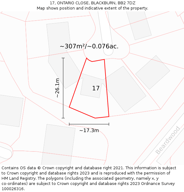 17, ONTARIO CLOSE, BLACKBURN, BB2 7DZ: Plot and title map