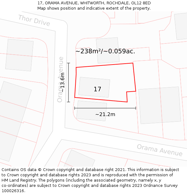 17, ORAMA AVENUE, WHITWORTH, ROCHDALE, OL12 8ED: Plot and title map