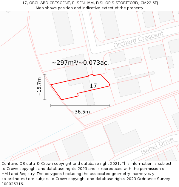 17, ORCHARD CRESCENT, ELSENHAM, BISHOP'S STORTFORD, CM22 6FJ: Plot and title map