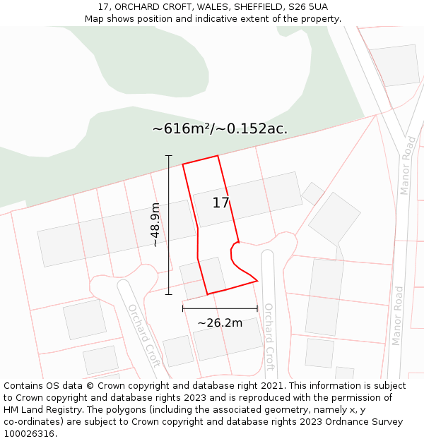 17, ORCHARD CROFT, WALES, SHEFFIELD, S26 5UA: Plot and title map