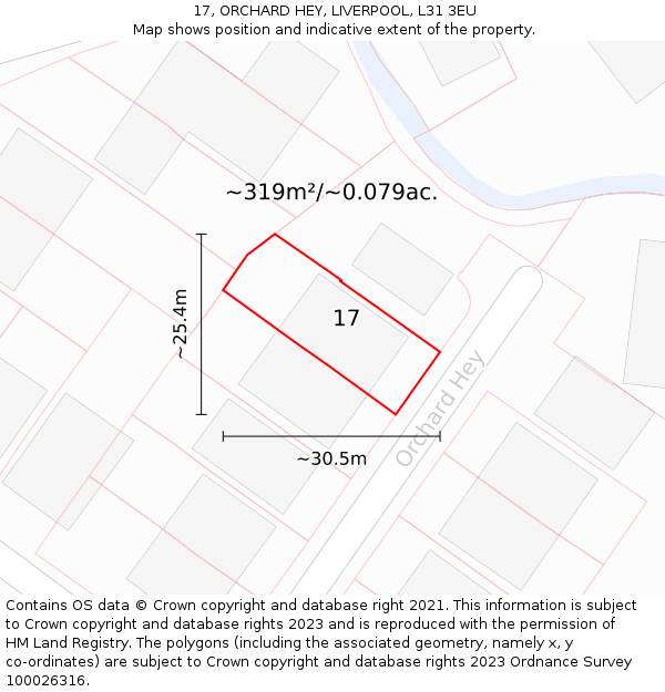 17, ORCHARD HEY, LIVERPOOL, L31 3EU: Plot and title map