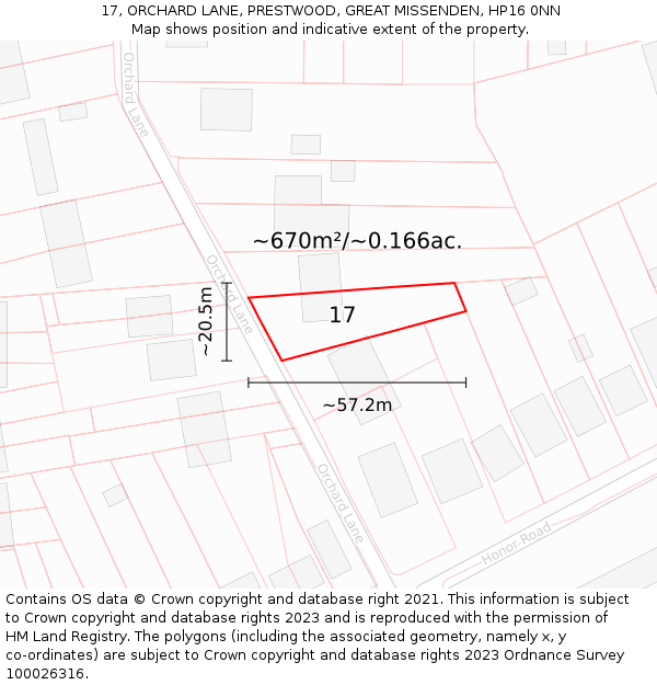 17, ORCHARD LANE, PRESTWOOD, GREAT MISSENDEN, HP16 0NN: Plot and title map