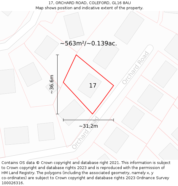 17, ORCHARD ROAD, COLEFORD, GL16 8AU: Plot and title map