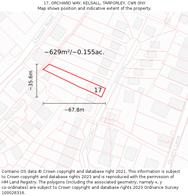 17, ORCHARD WAY, KELSALL, TARPORLEY, CW6 0NY: Plot and title map