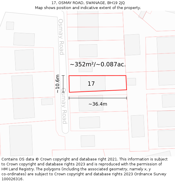 17, OSMAY ROAD, SWANAGE, BH19 2JQ: Plot and title map