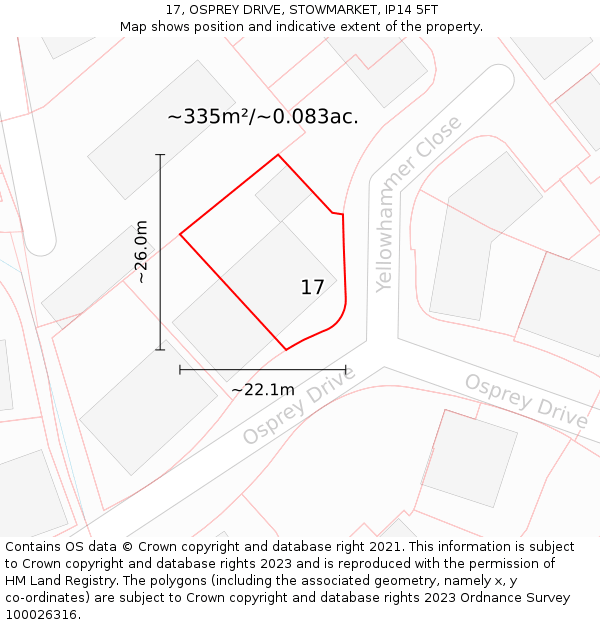 17, OSPREY DRIVE, STOWMARKET, IP14 5FT: Plot and title map